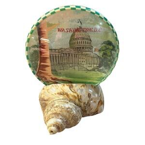 Vintage Washington DC Hand Painted Glass Shell Souvenir Silberne Japan 1950s